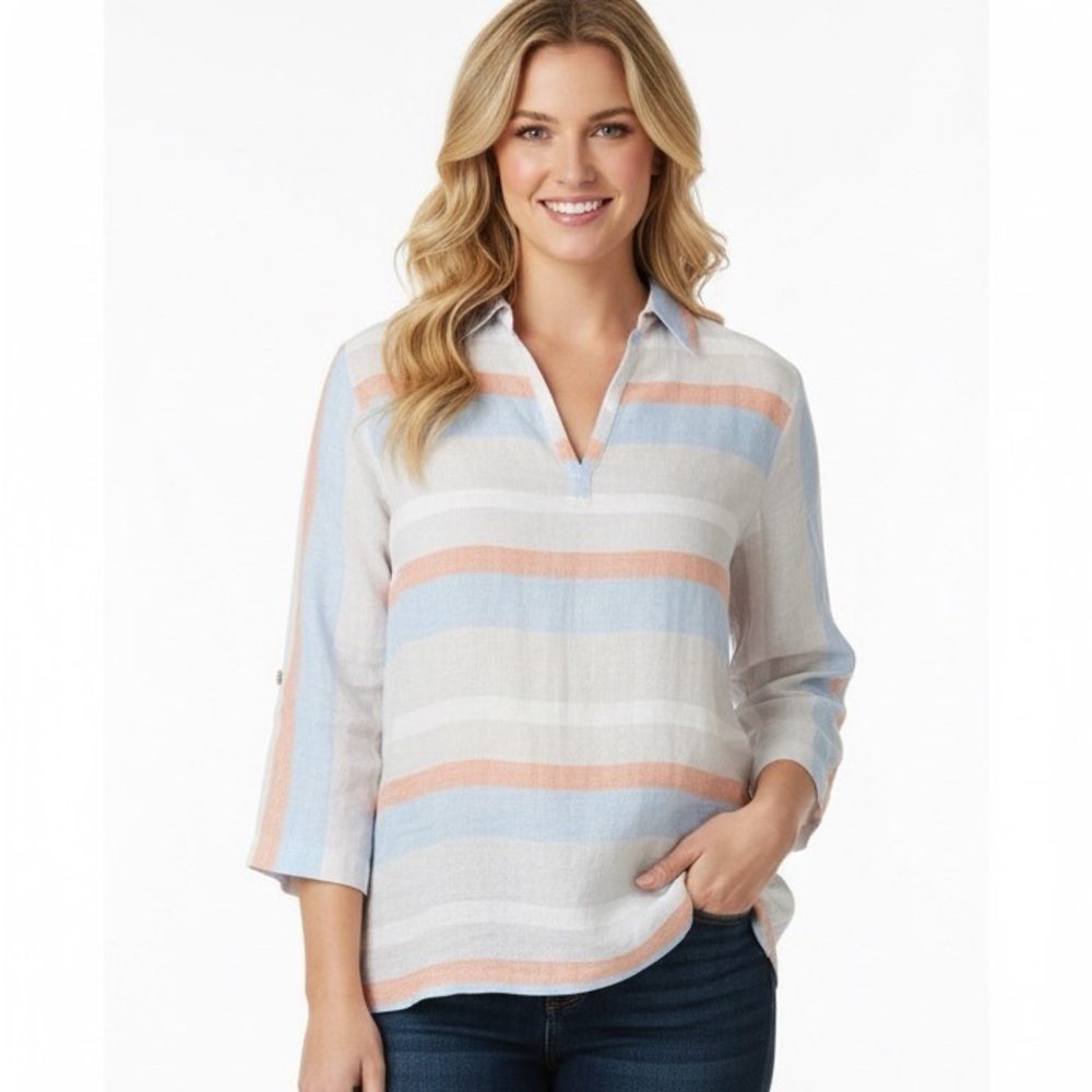 CYNTHIA ROWLEY size medium striped linen tunic top